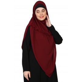 Nazneen Frill around shoulder, Triangle instant ready to wear tie at back Trendy Hijab (MAROON)