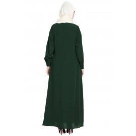 Nazneen halal fashion  Front open Abaya-Bottle Green with side pocket