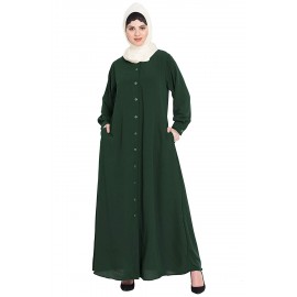 Nazneen halal fashion  Front open Abaya-Bottle Green with side pocket