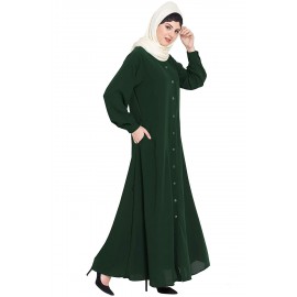 Nazneen halal fashion  Front open Abaya-Bottle Green with side pocket