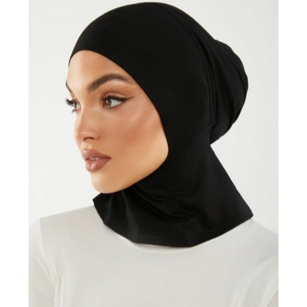 NAZNEEN Streachable jersey Bun Instant Black Under Hijab Cap with Tie  