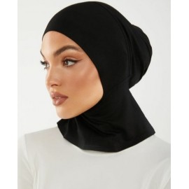 NAZNEEN Streachable jersey Bun Instant Black Under Hijab Cap with Tie  