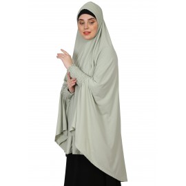 Nazneen stretchable Polyester smoking at  sleeve  Jilbab cum prayer khimar Hijab (SAGE GREEN)