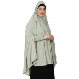Nazneen stretchable Polyester smoking at  sleeve  Jilbab cum prayer khimar Hijab (SAGE GREEN)