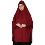 Nazneen stretchable Jeresy elastic at wrist with sleeve  Jilbab cum prayer khimar  Hijab (MAROON)