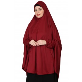 Nazneen stretchable Jeresy elastic at wrist with sleeve  Jilbab cum prayer khimar  Hijab (MAROON)