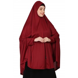 Nazneen stretchable Jeresy elastic at wrist with sleeve  Jilbab cum prayer khimar  Hijab (MAROON)