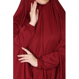 Nazneen stretchable Jeresy elastic at wrist with sleeve  Jilbab cum prayer khimar  Hijab (MAROON)