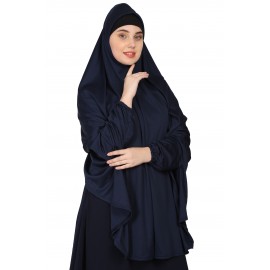 Nazneen stretchable Jeresy elastic at wrist with sleeve  Jilbab cum prayer khimar  Hijab (NAVY)