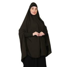 Nazneen stretchable Jeresy smoking at  sleeve  Jilbab cum prayer khimar  Hijab (BLACK)
