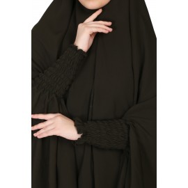 Nazneen stretchable Jeresy smoking at  sleeve  Jilbab cum prayer khimar  Hijab (BLACK)