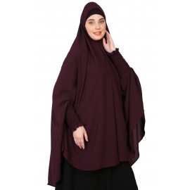 Nazneen Smoking sleeve instant ready to wear  Jilbab cum Khimer Hijab (WINE)