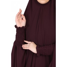 Nazneen Smoking sleeve instant ready to wear  Jilbab cum Khimer Hijab (WINE)