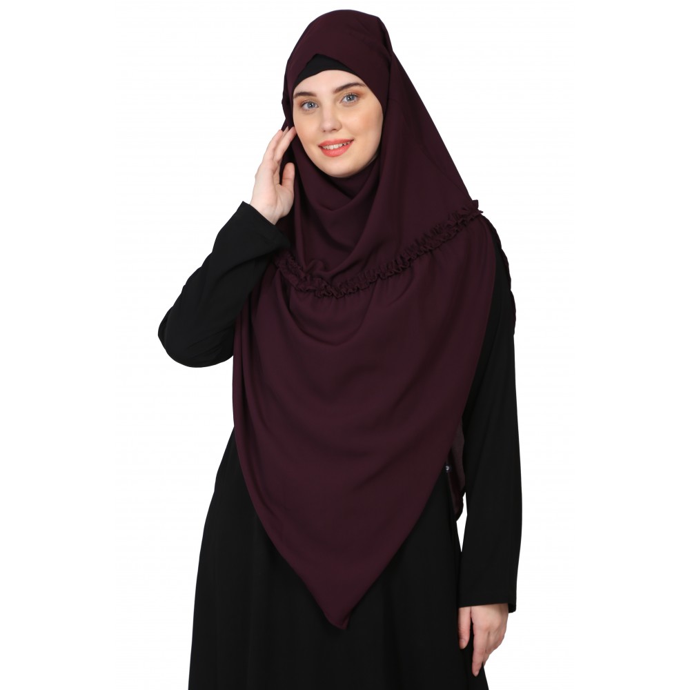 Nazneen Frill around shoulder, Triangle instant ready to wear tie at back Trendy Hijab (WINE)