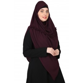 Nazneen Frill around shoulder, Triangle instant ready to wear tie at back Trendy Hijab (WINE)