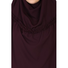 Nazneen Frill around shoulder, Triangle instant ready to wear tie at back Trendy Hijab (WINE)