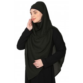 Nazneen Frill around shoulder, Triangle instant ready to wear tie at back Trendy Hijab (OLIVE)