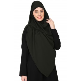 Nazneen Frill around shoulder, Triangle instant ready to wear tie at back Trendy Hijab (OLIVE)