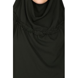 Nazneen Frill around shoulder, Triangle instant ready to wear tie at back Trendy Hijab (OLIVE)