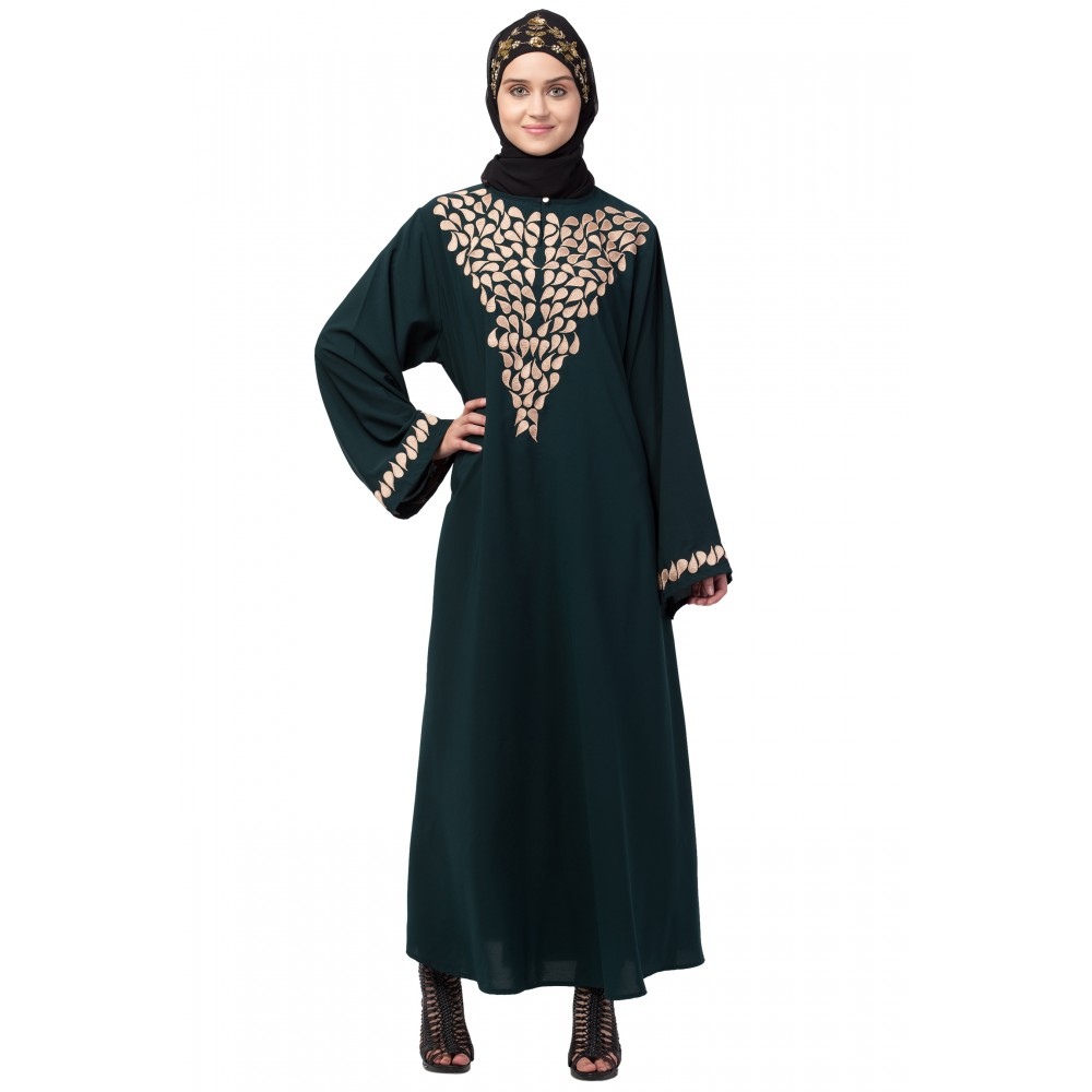 Nazneen Round Neck Front and sleeve drop Embroidery Abaya