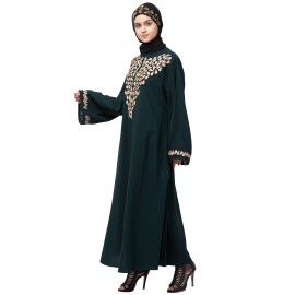 Nazneen Round Neck Front and sleeve drop Embroidery Abaya