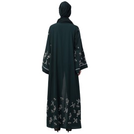 Nazneen Front Open Front Back sleeve with Hijab Embroidered Abaya cum Kaftan