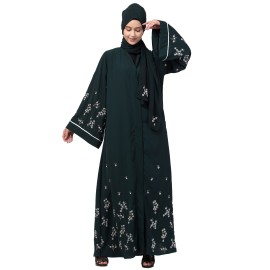 Nazneen Front Open Front Back sleeve with Hijab Embroidered Abaya cum Kaftan