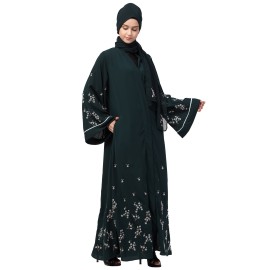 Nazneen Front Open Front Back sleeve with Hijab Embroidered Abaya cum Kaftan