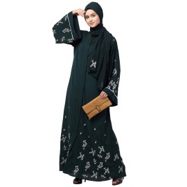 Nazneen Front Open Front Back sleeve with Hijab Embroidered Abaya cum Kaftan