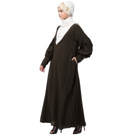 Nazneen long cuff full balloon sleeve with belt A line Abaya