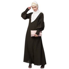 Nazneen long cuff full balloon sleeve with belt A line Abaya