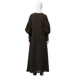 Nazneen long cuff full balloon sleeve with belt A line Abaya