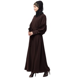 Nazneen long cuff full balloon sleeve with belt A line Abaya