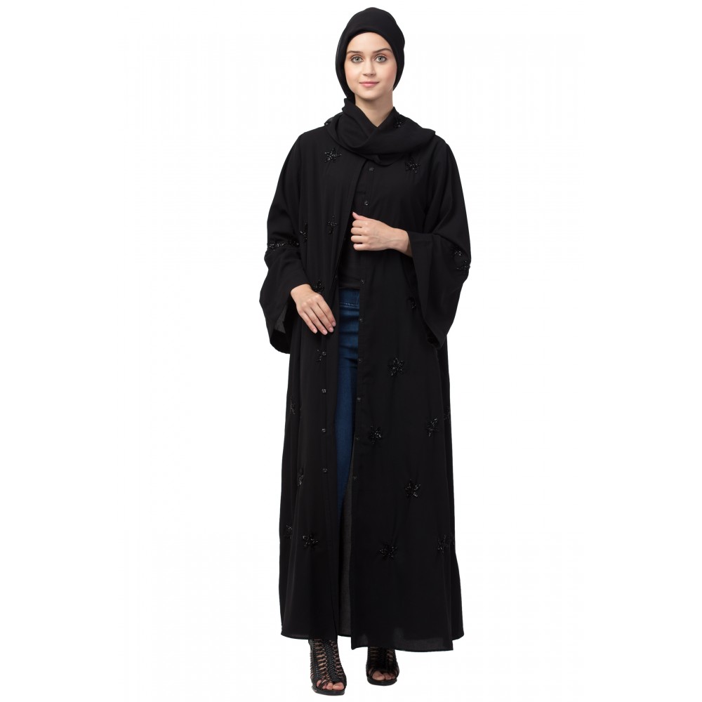 Nazneen all over Star embroidery  bell sleeve Abaya