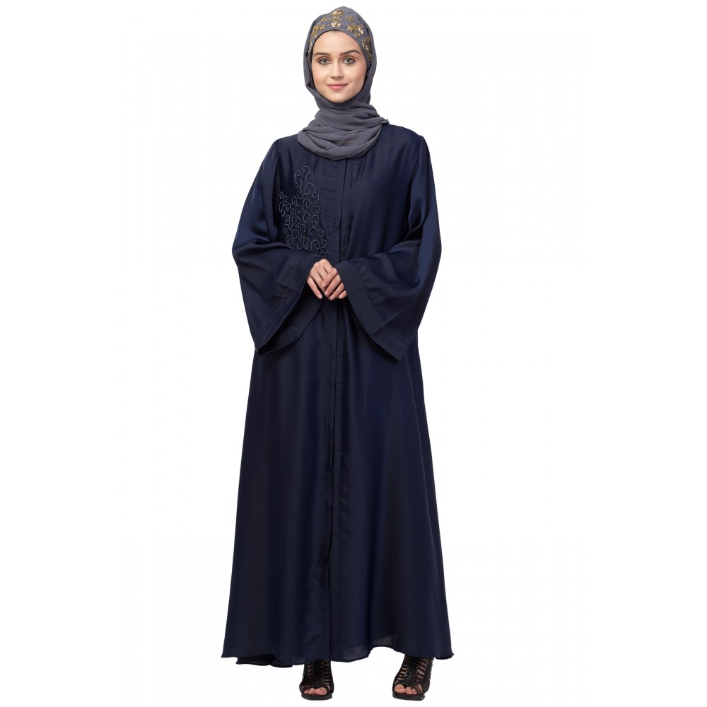 Nazneen front Open  one side hand work Abaya