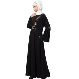 Nazneen yoke embroidered Pleated Bell sleeve Flare Abaya