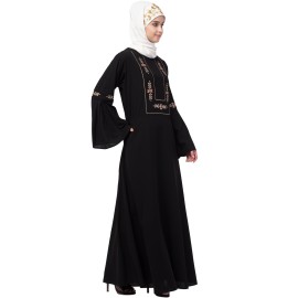 Nazneen yoke embroidered Pleated Bell sleeve Flare Abaya