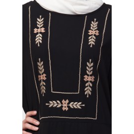 Nazneen yoke embroidered Pleated Bell sleeve Flare Abaya