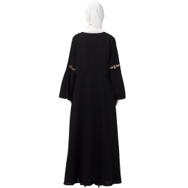 Nazneen yoke embroidered Pleated Bell sleeve Flare Abaya