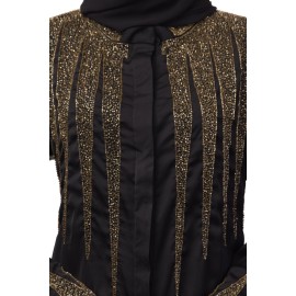Nazneen front open golden hand work at front back and sleeve Nida Abaya