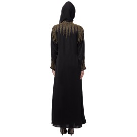 Nazneen front open golden hand work at front back and sleeve Nida Abaya