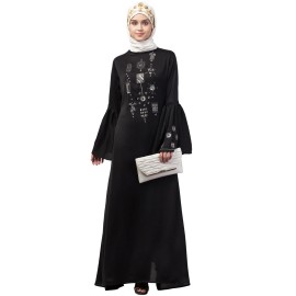 Nazneen hand embroidery on front and bell sleeve  A line Abaya