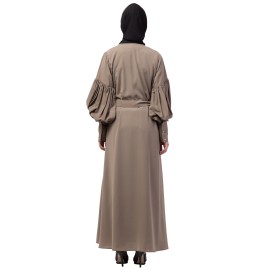 Nazneen long cuff full balloon sleeve with belt A line Abaya