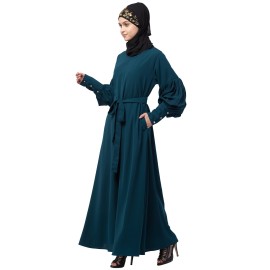 Nazneen long cuff full balloon sleeve with belt A line Abaya