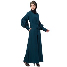 Nazneen long cuff full balloon sleeve with belt A line Abaya