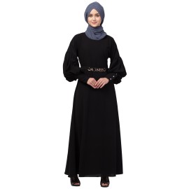 Nazneen long cuff full balloon sleeve with belt A line Abaya