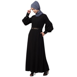 Nazneen long cuff full balloon sleeve with belt A line Abaya