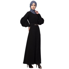 Nazneen long cuff full balloon sleeve with belt A line Abaya