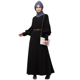 Nazneen long cuff full balloon sleeve with belt A line Abaya