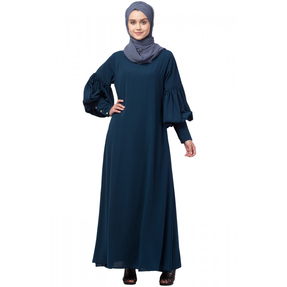 Nazneen long cuff full balloon sleeve with belt A line Abaya